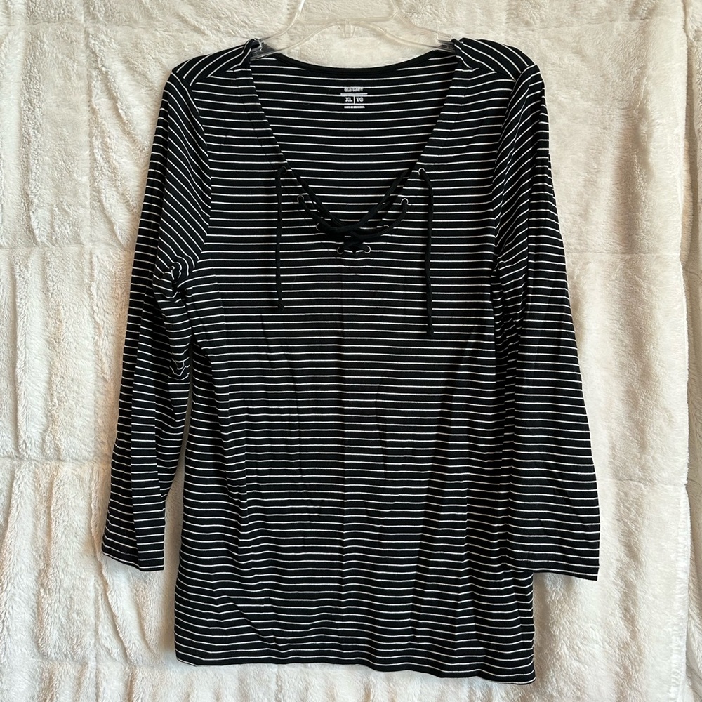Striped Lace-up Top
